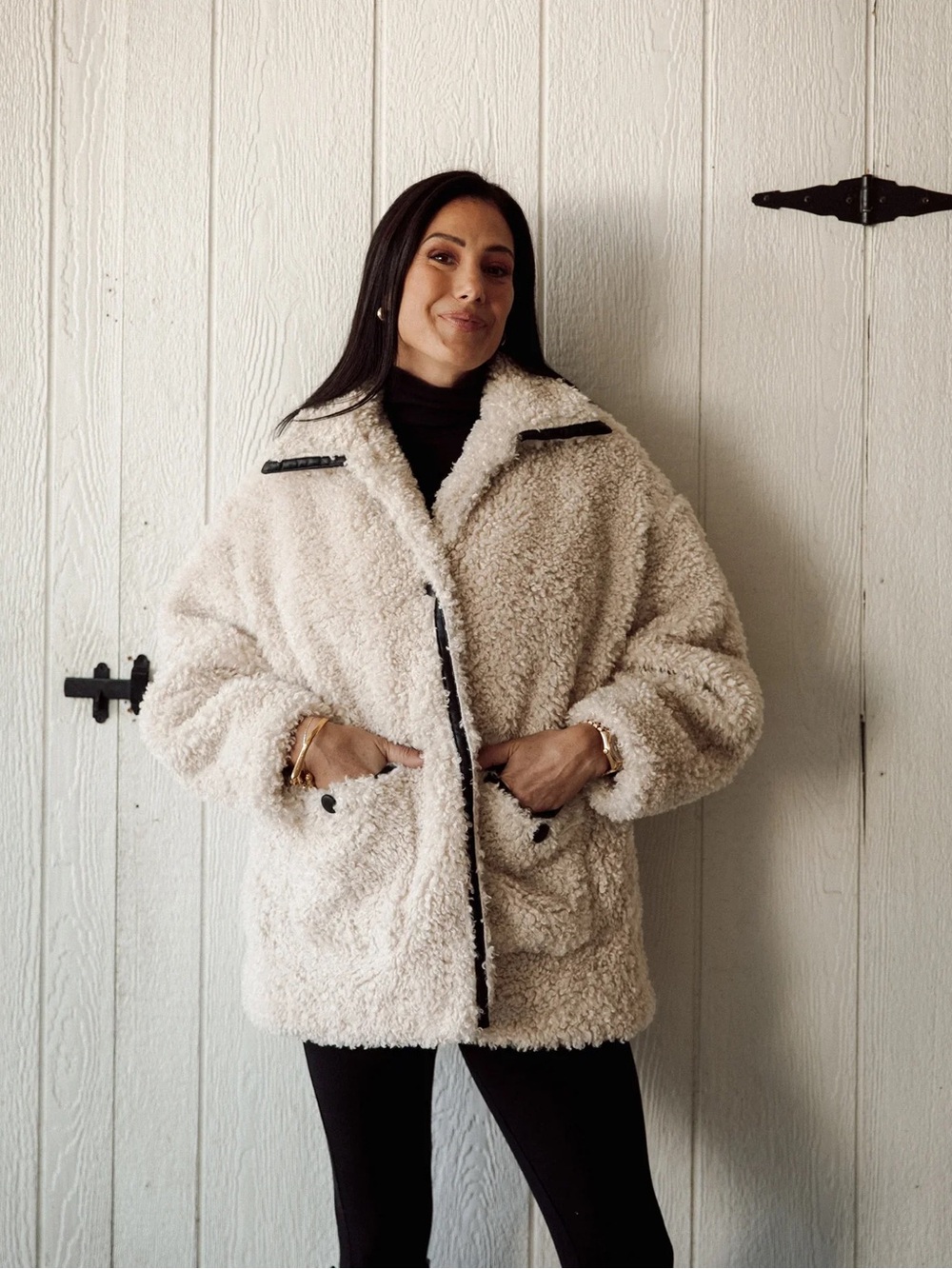 BLOW OUT SALE! Brunette The Label Etta Sherpa Jacket with Contrast Trim